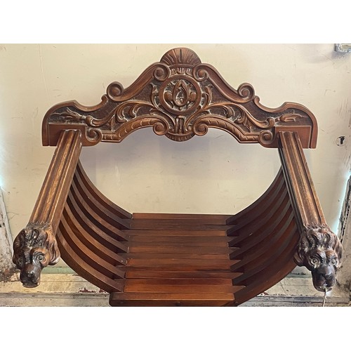 9 - Savonarola / X Frame Chair With Carved Lion Head Arm rests. .