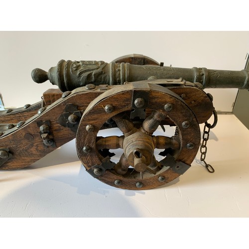 101 - Large Vintage Model Of A Medieval Cannon
28 x 47 x 17 cms h.  Barrel 31 cms l