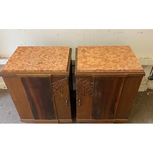 24 - Pair Of French Marble Top Art Deco Night Stands / Pot Cupboards. 47 x 34 x 69 cms (2)