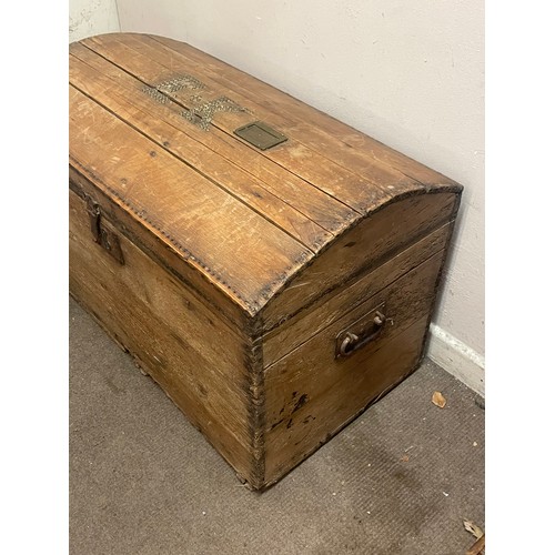 30 - Antique Pine Domed Top Trunk With Studwork Initials To The Top. 86 x 50 x 58 cms