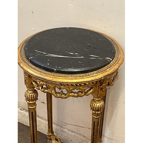 32 - Antique Style Baroque Side Table With Marble Top (Top Needs Attention) 40 diameter 72cms High,