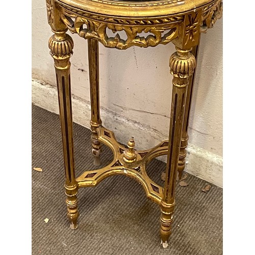 32 - Antique Style Baroque Side Table With Marble Top (Top Needs Attention) 40 diameter 72cms High,