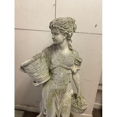 39 - Large Reconstituted  Garden Statue  Of A Lady With Baskets ( Heavy ) 140 cms High