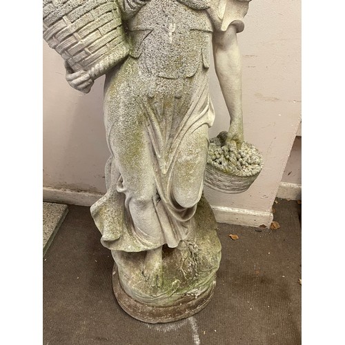 39 - Large Reconstituted  Garden Statue  Of A Lady With Baskets ( Heavy ) 140 cms High