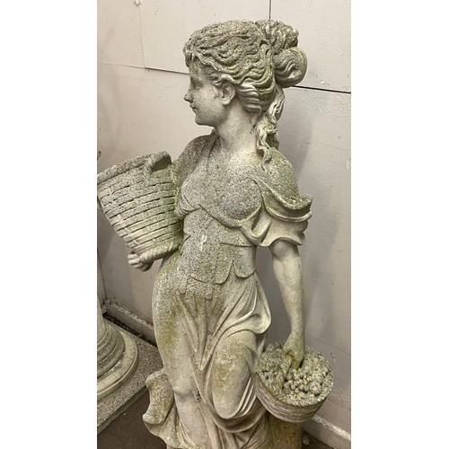 39 - Large Reconstituted  Garden Statue  Of A Lady With Baskets ( Heavy ) 140 cms High