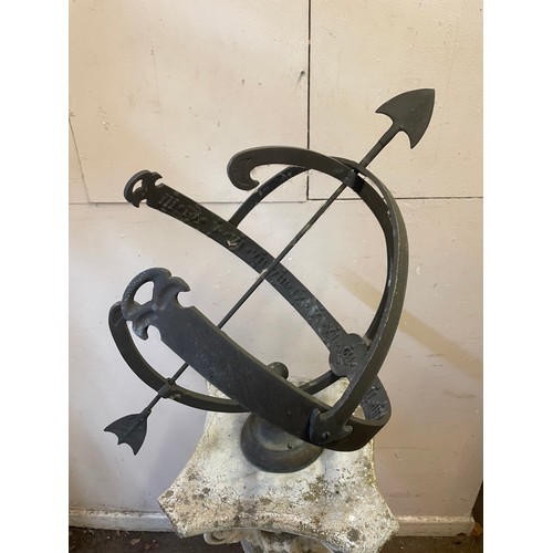 40 - Large Reconstituted  Garden Statue  Of Column With Armillary Sphere Mounted To Top. 147 cms High