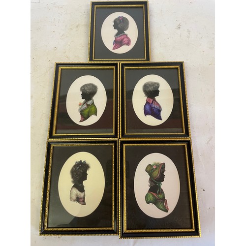 448 - Five Framed And Glaze Original Watercolour Silhouette's 15 x 12.5 cms Signed Paintings  (5)