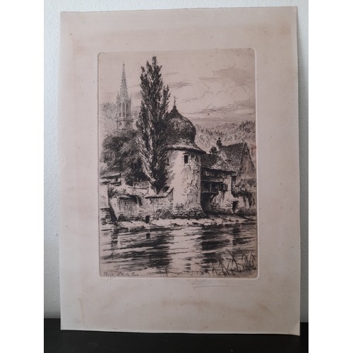 453 - Etching. Charles Pinet (French 1867-1932), Etching on paper. Thann Le Vieilla Tour, titled in plate ... 