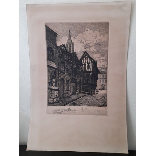 454 - Etching. M. Henry? Etching on Paper, Titled to lower left and Pencil signed lower Right. 31.7cm x 46... 