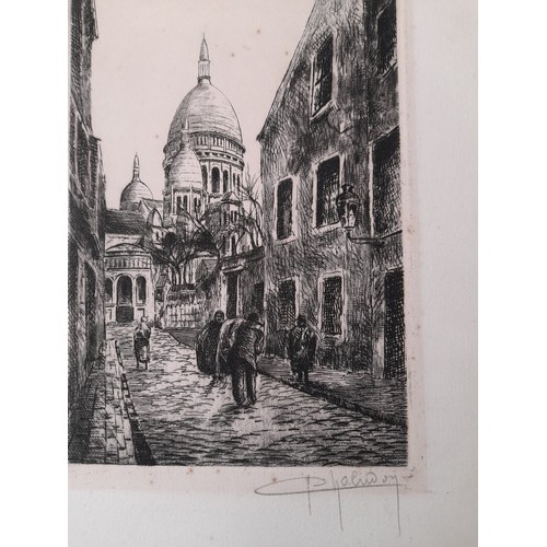 455 - Etching. Antique Etching on Paper. RUE SAINT RUSTIQUE oldest street in Paris. Titled in plate lower ... 