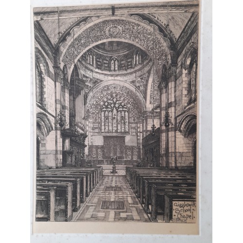 457 - Etching, Edward John Burrow (English 1851-1901) Giggleswick School Chapel titled with artist signatu... 