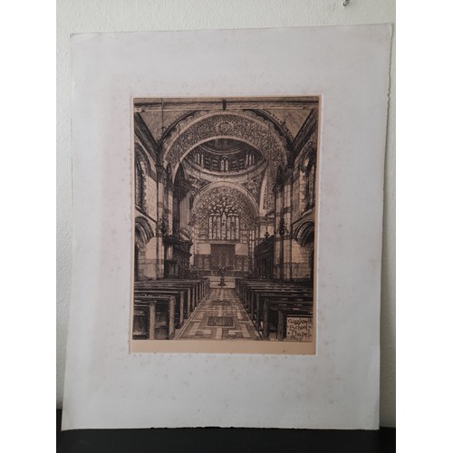 457 - Etching, Edward John Burrow (English 1851-1901) Giggleswick School Chapel titled with artist signatu... 