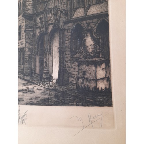 458 - Etching, M. Henry? Antique Ethching on Paper, title below plate lower left and Artist signed in Penc... 