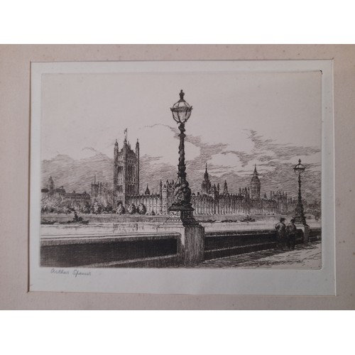 459 - Etching. Arthur Spencer(1920-1997). Palace of Westminster and the Thames signed lower Left29cm x 40c... 