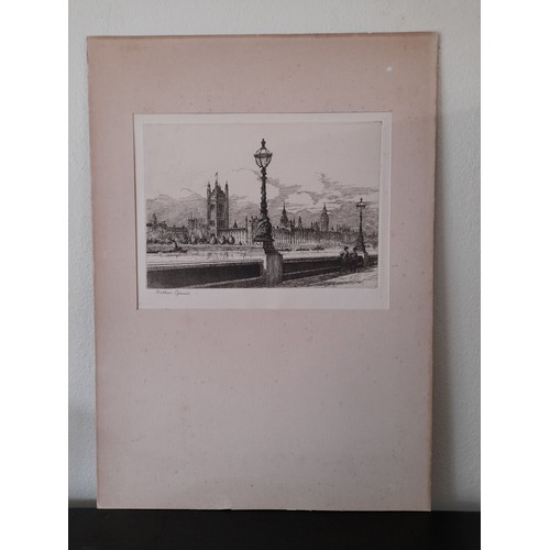 459 - Etching. Arthur Spencer(1920-1997). Palace of Westminster and the Thames signed lower Left29cm x 40c... 