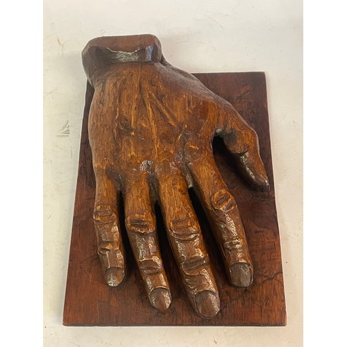 464 - Vintage Life Size  Hand Carved Wood Model Of A Hand Signed . 21 X 15 cms