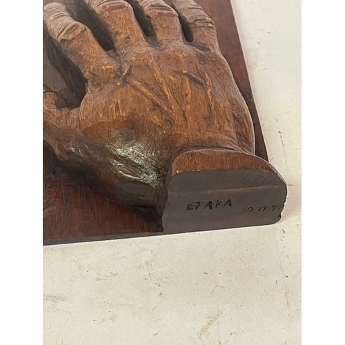 464 - Vintage Life Size  Hand Carved Wood Model Of A Hand Signed . 21 X 15 cms