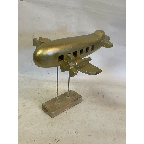 467 - Desk Top Mounted Wood Aeroplane. 36 x 29 cms