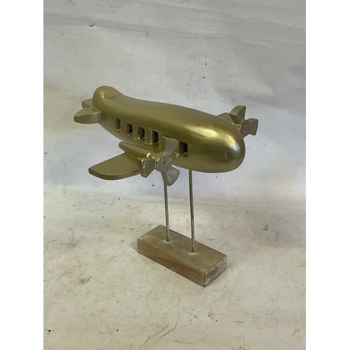 467 - Desk Top Mounted Wood Aeroplane. 36 x 29 cms