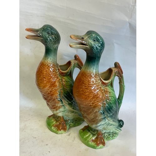 472 - Matched Pair Of Vintage Majolica Duck Pitchers /  Decanter By St Clement France . 34 cms High (2)