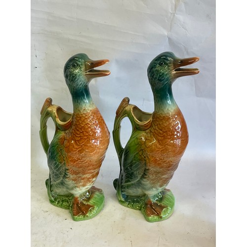 472 - Matched Pair Of Vintage Majolica Duck Pitchers /  Decanter By St Clement France . 34 cms High (2)