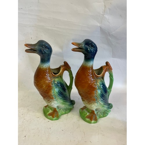 474 - Matched Pair Of Vintage Majolica Duck Pitchers /  Decanter By St Clement France . 33 cms High (2)