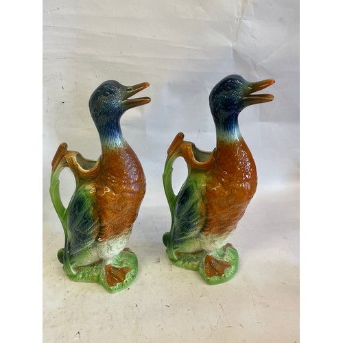 474 - Matched Pair Of Vintage Majolica Duck Pitchers /  Decanter By St Clement France . 33 cms High (2)