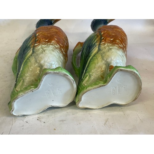 474 - Matched Pair Of Vintage Majolica Duck Pitchers /  Decanter By St Clement France . 33 cms High (2)