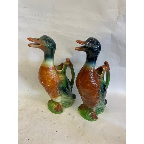 475 - Matched Pair Of Vintage Majolica Duck Pitchers /  Decanter By St Clement France . 33 cms High (2)