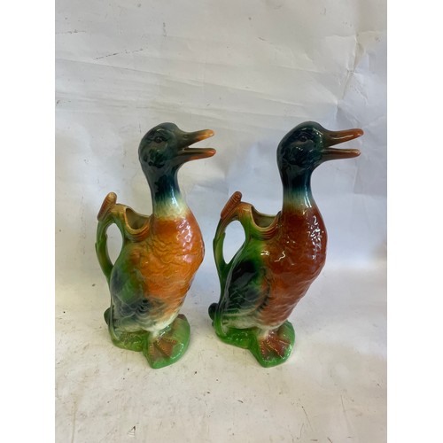 475 - Matched Pair Of Vintage Majolica Duck Pitchers /  Decanter By St Clement France . 33 cms High (2)