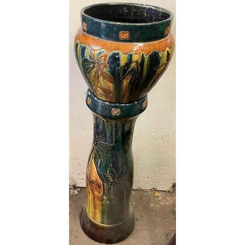 51 - Vintage Continental Majolica Pedestal Jardinière. 115 cms High.