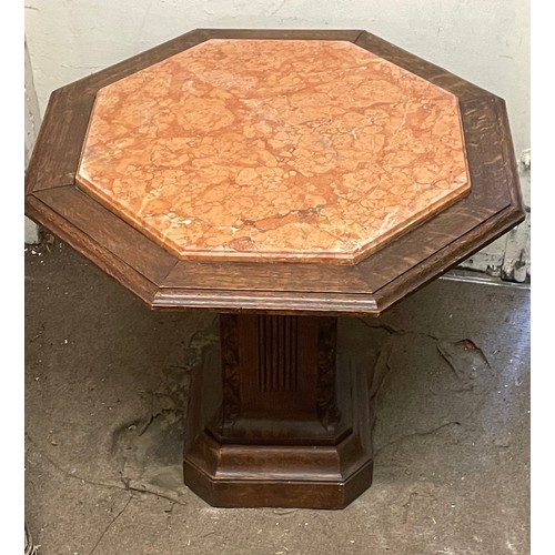 58 - Antique Continental  Octagonal Marble Top Pedestal Table . 66 x 66 x 63 cms