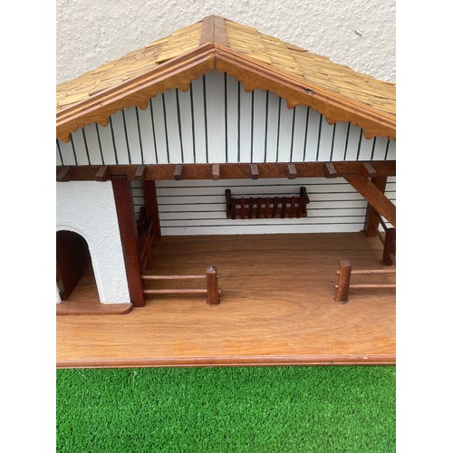 447A - Continental Scratch Built Wood Model Of A Stable Block With Thatched Roof And Lighting With A Green ... 