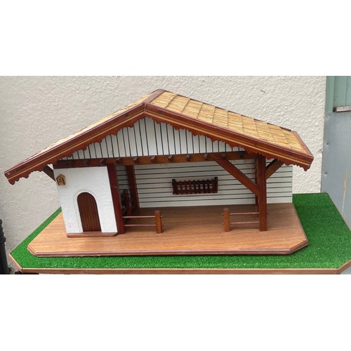 446A - Continental Scratch Built Wood Model Of A Stable Block With Thatched Roof And Lighting With A Green ... 