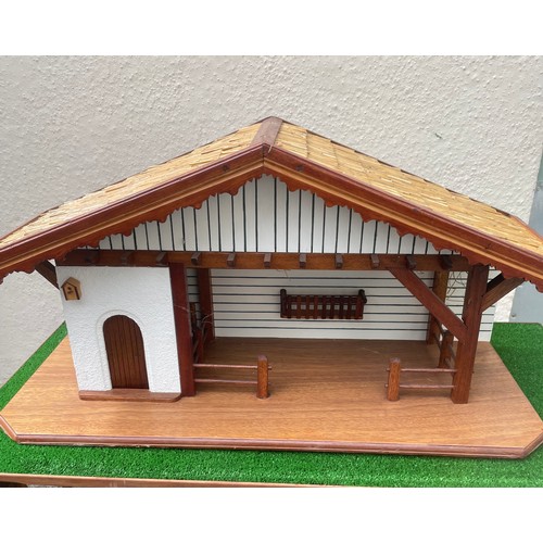 446A - Continental Scratch Built Wood Model Of A Stable Block With Thatched Roof And Lighting With A Green ... 