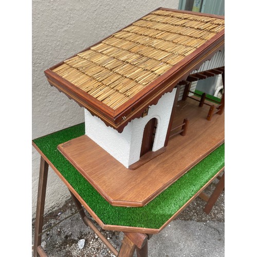 446A - Continental Scratch Built Wood Model Of A Stable Block With Thatched Roof And Lighting With A Green ... 