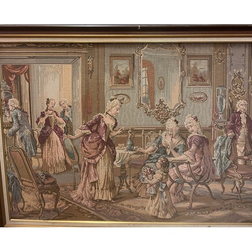 71 - Large Continental Framed Tapestry Of A Ladies Afternoon Tea. 146 x112 cms