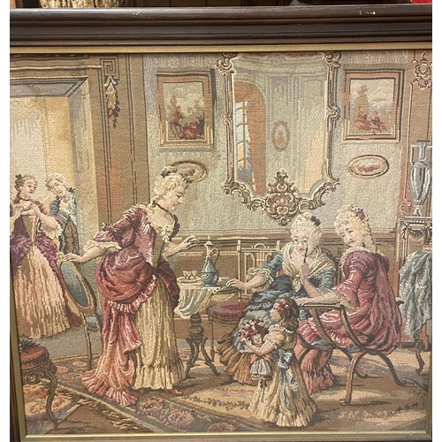 72 - Similar To Previous Lot  Continental Framed Tapestry Of A Ladies Afternoon Tea. 111 x 106 cms