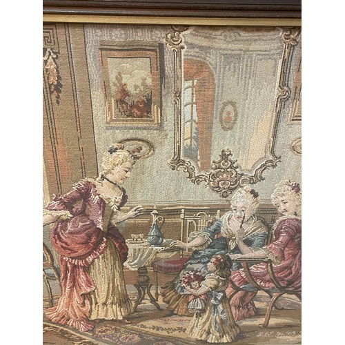 72 - Similar To Previous Lot  Continental Framed Tapestry Of A Ladies Afternoon Tea. 111 x 106 cms