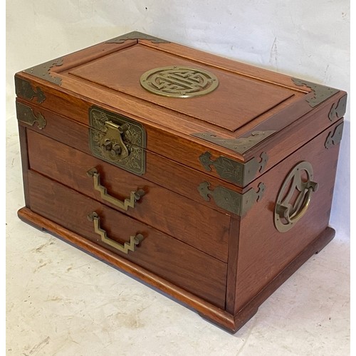 99 - Chinese Brass Bound Dressing Chest / Jewellery Box. 31.5 x 21.5 x 20 cms