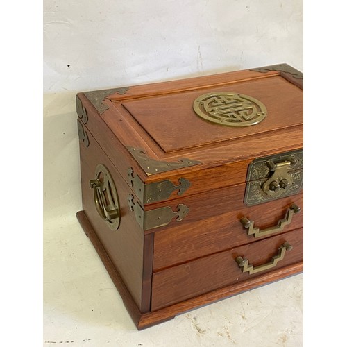 99 - Chinese Brass Bound Dressing Chest / Jewellery Box. 31.5 x 21.5 x 20 cms