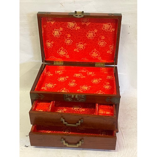 99 - Chinese Brass Bound Dressing Chest / Jewellery Box. 31.5 x 21.5 x 20 cms