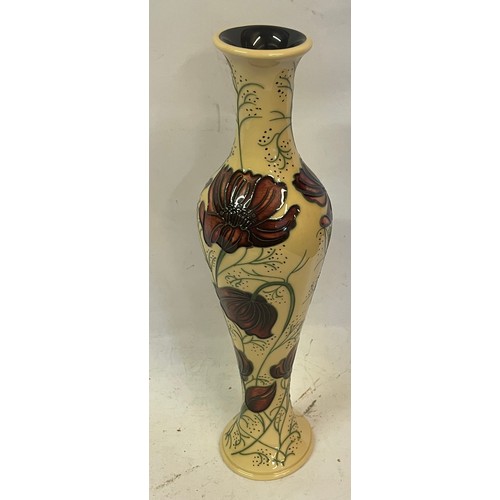 100A - Moorcroft Pottery  Chocolate Cosmos Vase. Standing Just Under 32 cms High.