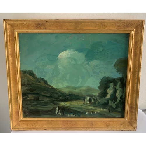 122 - Vintage Abstact Landscape Oil On Card In Gilt Frame
37 x 31 cms