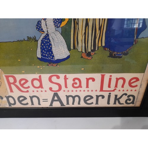 55 - Framed and glazed Red Star Line Poster 76cm x 56cm