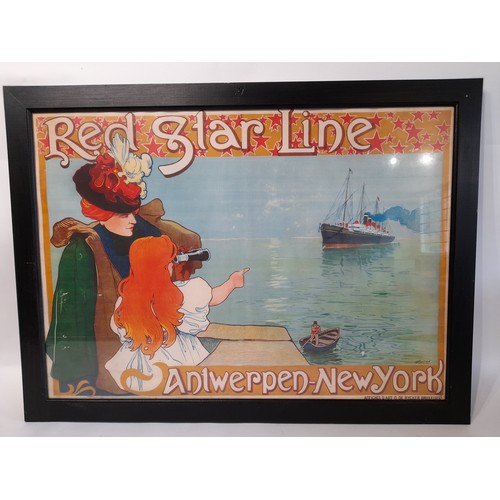 56 - Framed and Glazed Poster of Red Star Line, 76cm x 56cm