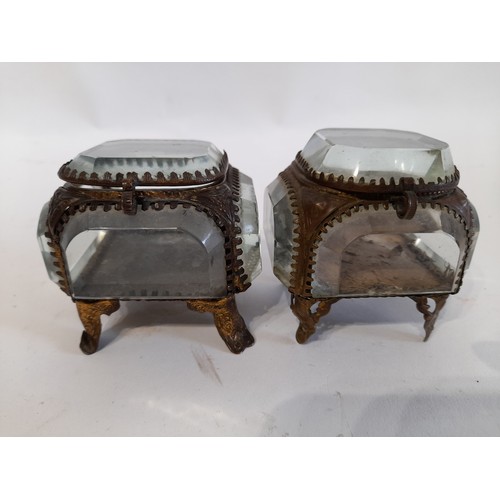 156 - A Near Pair of Victorian Glass Trinket Boxes 7cm high