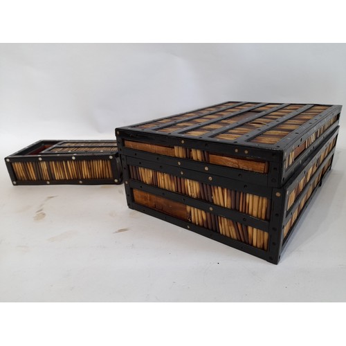 159 - 2 x Boxes with Porcupine Quill decoration. Large Box 28cm x 19cm x 10cm with losses. (2)