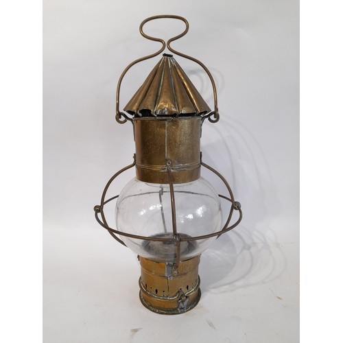 177 - Brass and Glass Ships Oil Lamp 40cm high