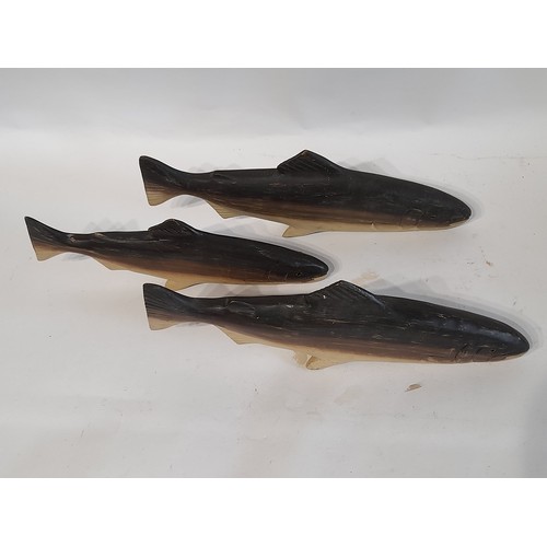 186 - Three Decorative Wooden Fish With Teddy Bear Eyes ,longest 35cm long. (3)